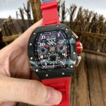 Swiss Quality Replica Richard Mille RM011 Skeleton Dial Carbon Watch Red Rubber Strap 